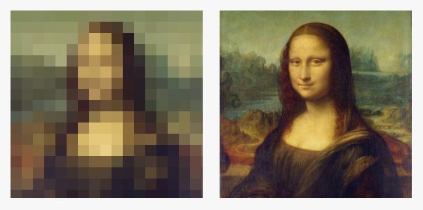 Mona Lisa in low-resolution (Left) and high-resolution (Right)